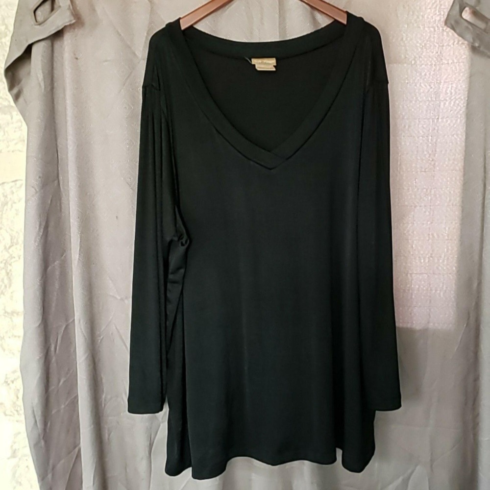 Soft Focus Shirt Womens Plus 3X Black V Neck Long Sleeve Jersey Tunic Top